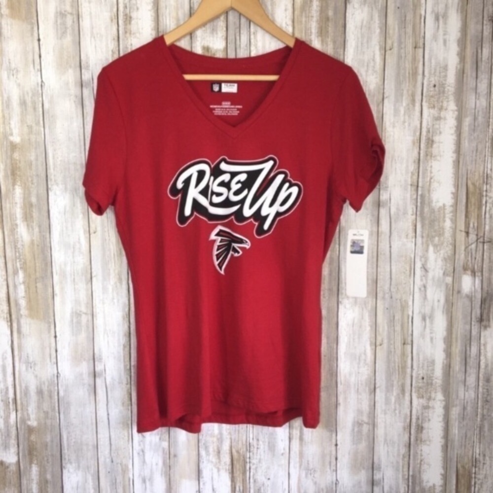 NFL Atlanta Falcons “Rise Up” Women’s Medium Red V-Neck Graphic Tee Football Fan